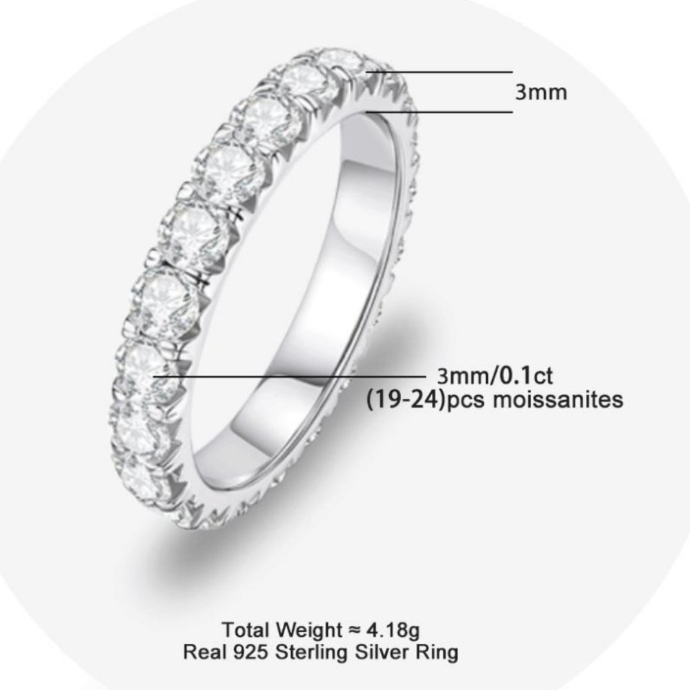 Certified 2~3 ct. t.w. 3mm Moissanite Diamond Full Eternity Band Ring NEW - Picture 8 of 16